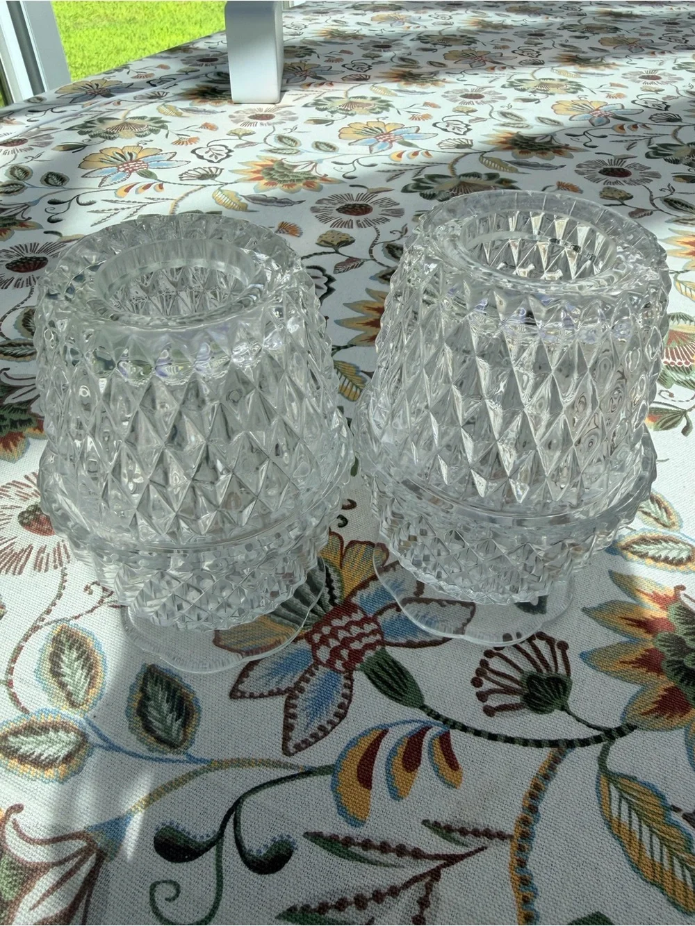 Set of 2 Glass Diamond Point Clear Fairy Lamp candle holders